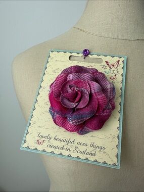 Ness of Scotland Tartan Fabric Flower Pink Pin Brooch